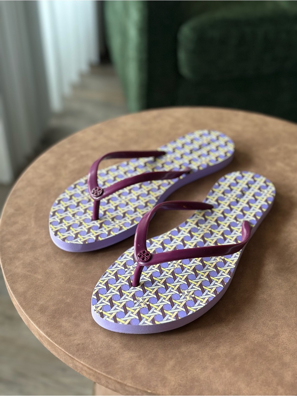 Tory Burch Lavender Flip Flops with Plum Thong Straps - Picture 2 of 2